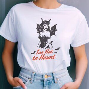 Funny Halloween Graphic Tee Dark Humor Pinup Style Spooky Season T-Shirt